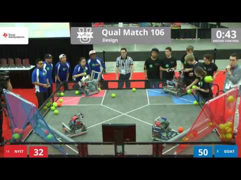 VEX Worlds 2016 - VEX U - Design - Qual 106 (NYIT) 211 vs 106 (GOAT)