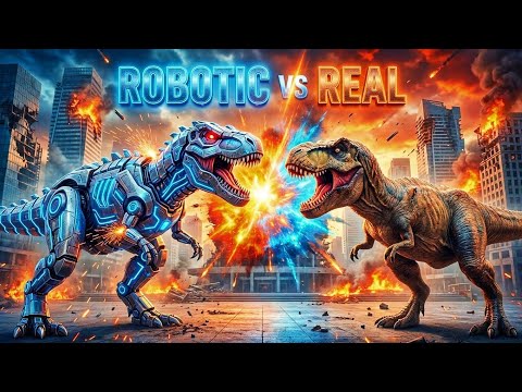 Robo T-Rex vs Real T-Rex - Full City Battle