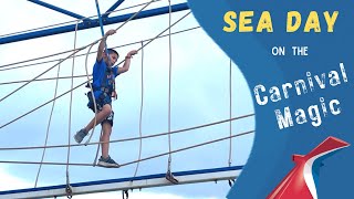 Sea Day on Carnival Magic - Day 2: Ropes Course | Water Slides | Main Dining Room | Mini Golf | Pool