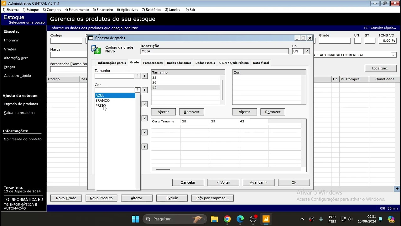 CONNECT STORE - CADASTRAR GRADE DE PRODUTOS