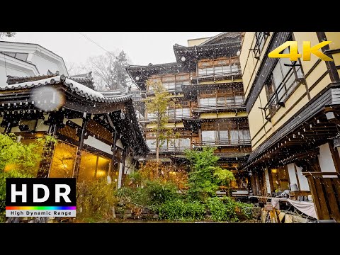 【4K HDR】Snowy Shibu Onsen Walk in Narrow Alleyways - Nagano, Japan 2021