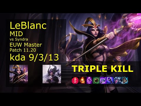 LeBlanc vs Syndra Mid - EUW Master 9/3/13 Patch 11.20 Gameplay
