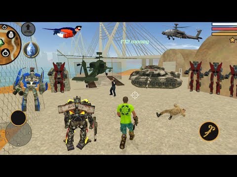 Vegas Crime Simulator (Transformer Fight Robot Car on Army Base)Helicopter Land on Tank Machine - HD