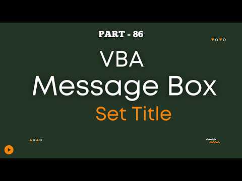 Part 86 - VBA Message Box (4) | How to Set a Custom Title (Step-by-Step Guide) | Hindi