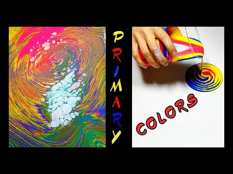 #36 Acrylic Pouring with PRIMARY COLORS - Bold Ring Pour with Clouds