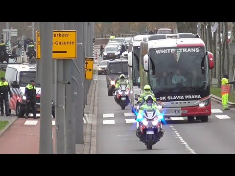 Politie en ME begeleiden Spelersbussen Feyenoord & Slavia Praag voor kwartfinale conference League!