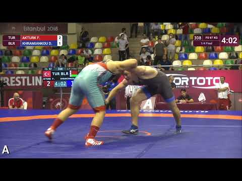 1/4 FS - 97 kg: F. AKTURK (TUR) v. D. KHRAMIANKOU (BLR)
