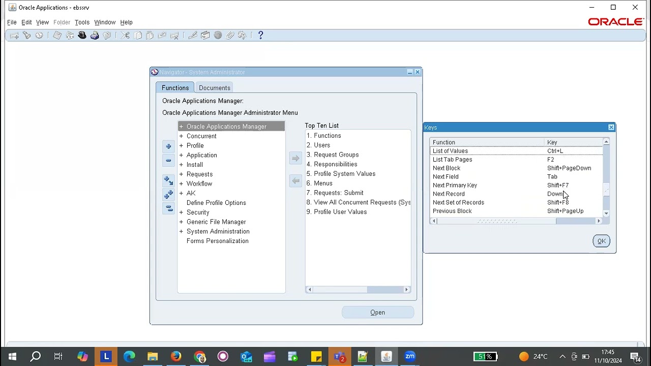 Oracle R12 Keyboard Shortcuts