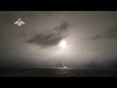 ICBM "Bulava" Missile Fire From Strategic Missile Submarine "Prince Oleg" Off White Sea water.