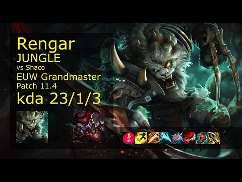 Rengar Jungle vs Shaco - EUW Grandmaster 23/1/3 Patch 11.4 Gameplay