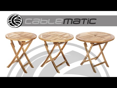 PrimeMatik - Round folding garden table 66 cm in certified teak wood