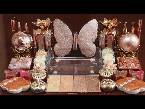 Mixing"ROSEGOLD" Eyeshadow and Makeup,parts,glitter Into Slime!Satisfying Slime Video!★ASMR★