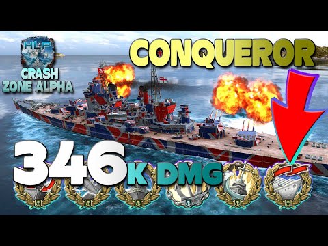 Battleship Conqueror: SOLO WARRIOR, 345k damage - World of Warships