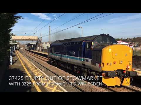 DRS 37425 erupts out of Stowmarket with 0Z25