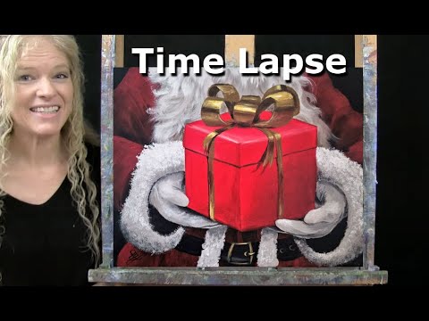 SANTA'S GIFT-Learn How to Draw and Paint with Acrylics-Easy Beginner Acrylic Painting Tutorial