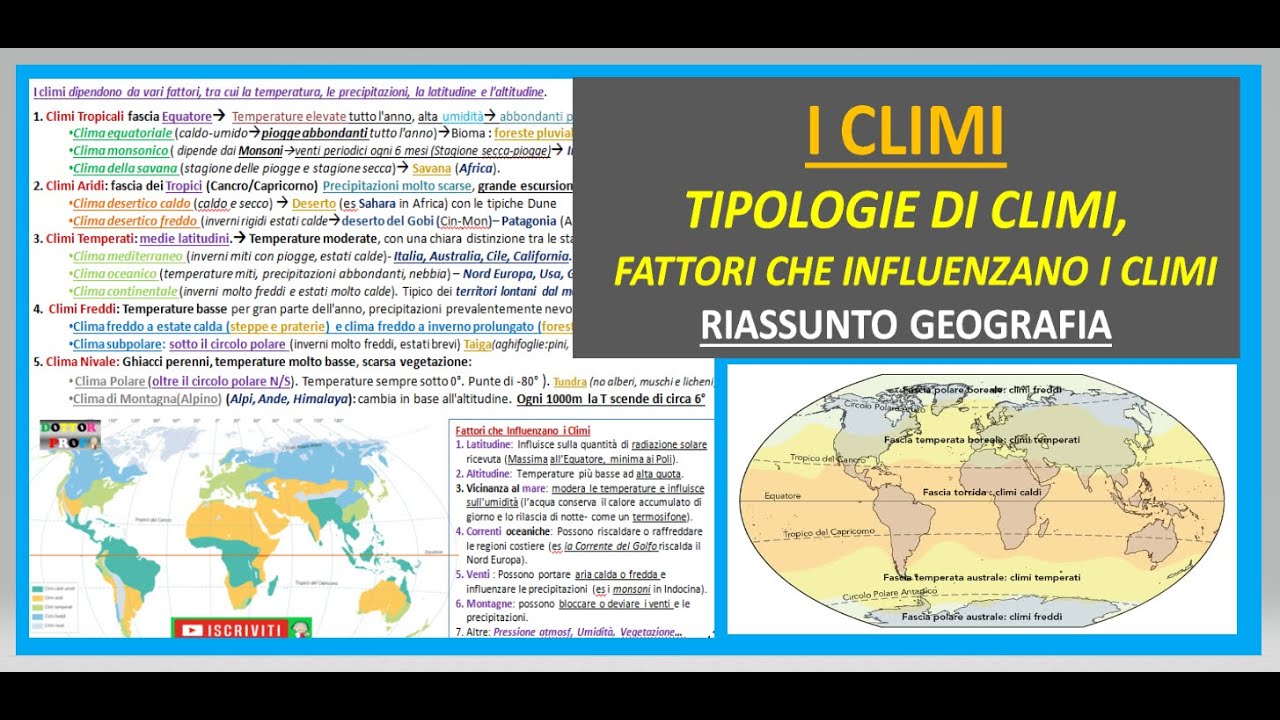 TIPI DI CLIMI e fattori che determinano i climi  riassunto geografia