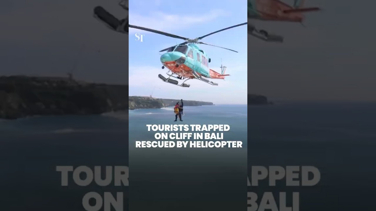 Russian tourists trapped on cliff rescued by helicopter in Bali