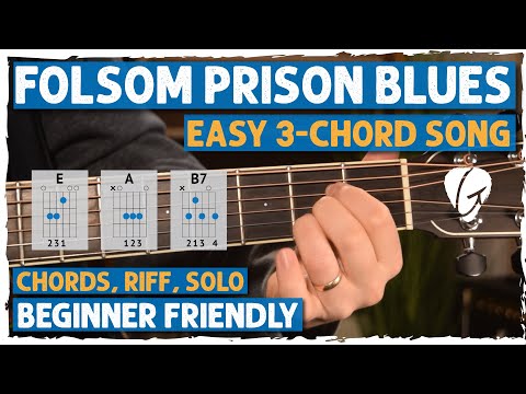 Folsom Prison Blues - Johnny Cash | EASY Beginner Acoustic Guitar Tutorial + 3-Chord Guitar Song