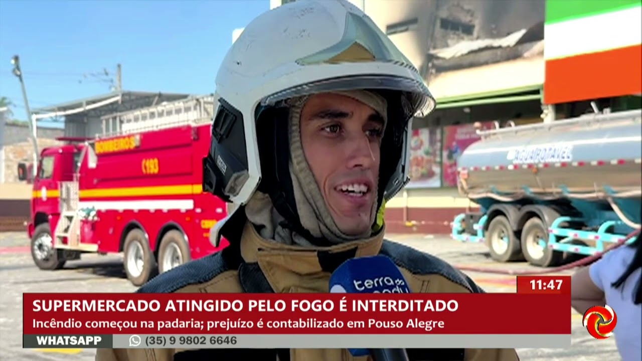 Prejuízo é contabilizado: supermercado é destruído pelo fogo em Pouso Alegre