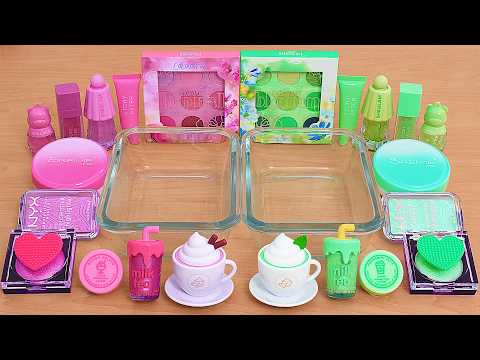 Pink vs Green - Mixing Makeup Eyeshadow Into Slime ASMR