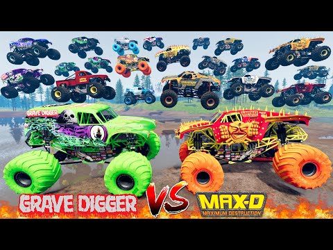 Monster Jam INSANE Grave Digger VS Max D Monster Truck Mud Battle | Griff's Garage