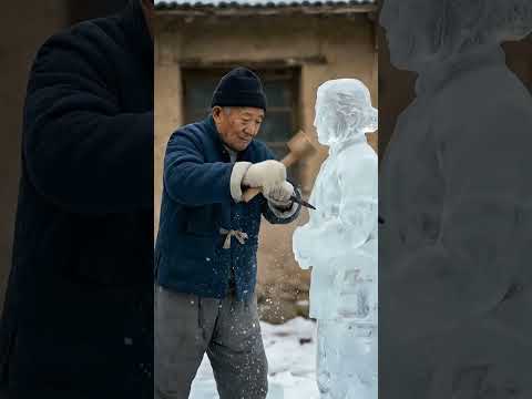 Grandpa carves ice sculptures to commemorate Grandma.#villagelife #village #farming #farm #farmer