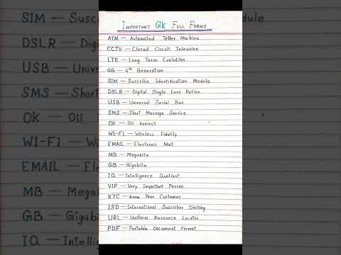 Important GK full forms || Daily uses full forms ||
