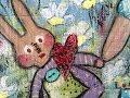Whimsical Primitive Bunny On Canvas Oatmeal