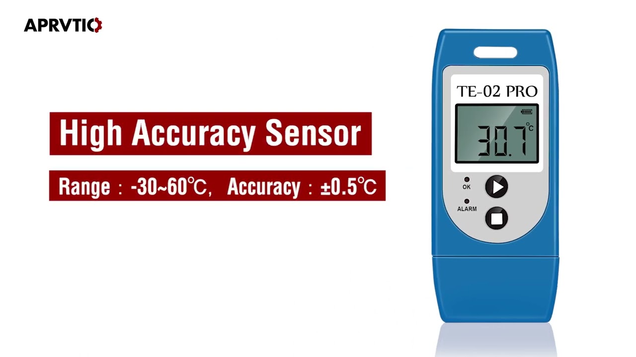 Aprvtio TE-02 PRO Temperature logger with Auto PDF CSV Report for Transportation -30°C ~+60°C