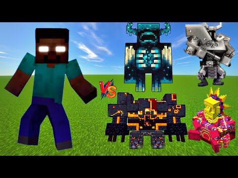 Herobrine Vs Minecraft Bosses - Warden & Netherite Monstrosity & Barako & Ferrous Wroughtnaut