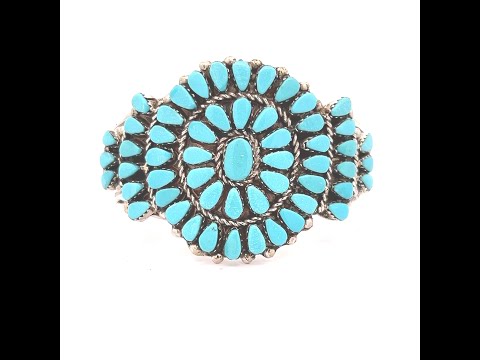 Zuni Indian Jewelry Genuine Sleeping Beauty Turquoise Sterling Silver Bracelet