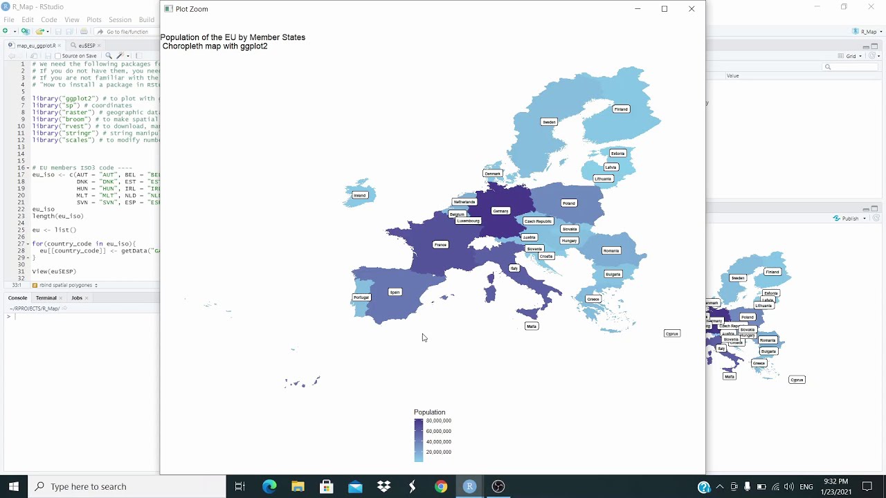Maps with R: choropleth map with ggplot2 | map of the European Union || 06