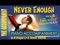 NEVER ENOUGH from THE GREATEST SHOWMAN - Tenor Voice Piano Accompaniment in B (+3 semitones) Karaoke