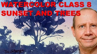 Watercolor painting of a sunset and trees. Number 8 in my beginner watercolour tutorial series.