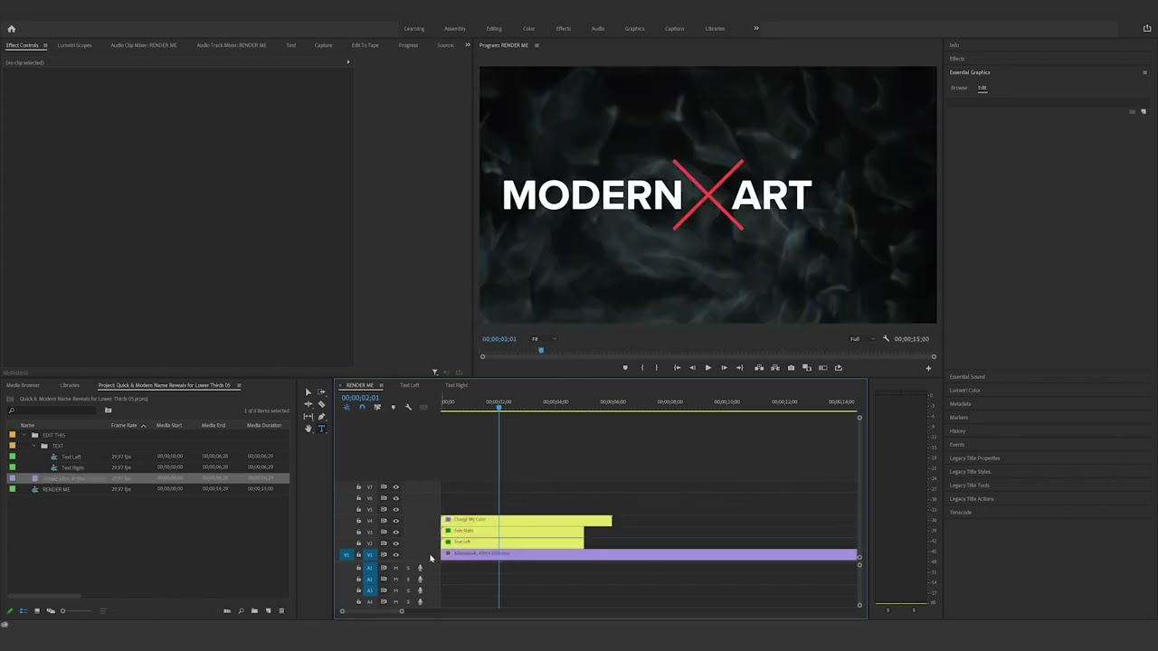 How to edit the Quick & Modern Name Reveals for Lower Thirds 05 in Premiere Pro
