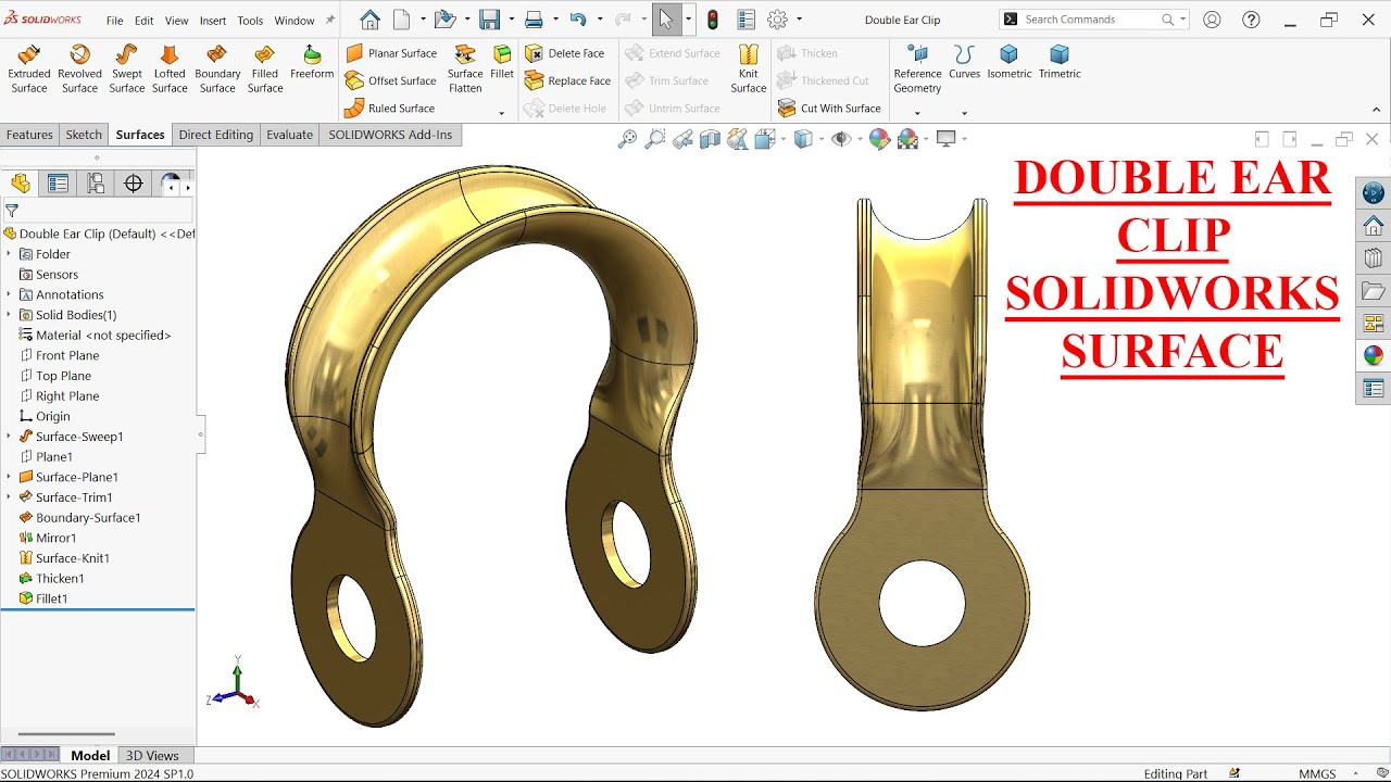 SolidWorks Surface Tutorial-Double ear Clip Modeling