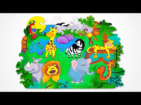 Let's Build & Color a Jungle Animals Puzzle | Preschool Learning Video for Kids & Toddlers