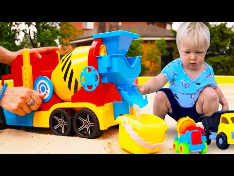 Learn construction vehicles for kids - A cement mixer at the sandpit.