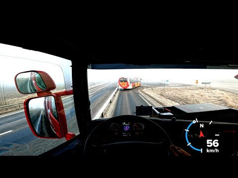 POV Driving Scania Streamline - Foggy morning