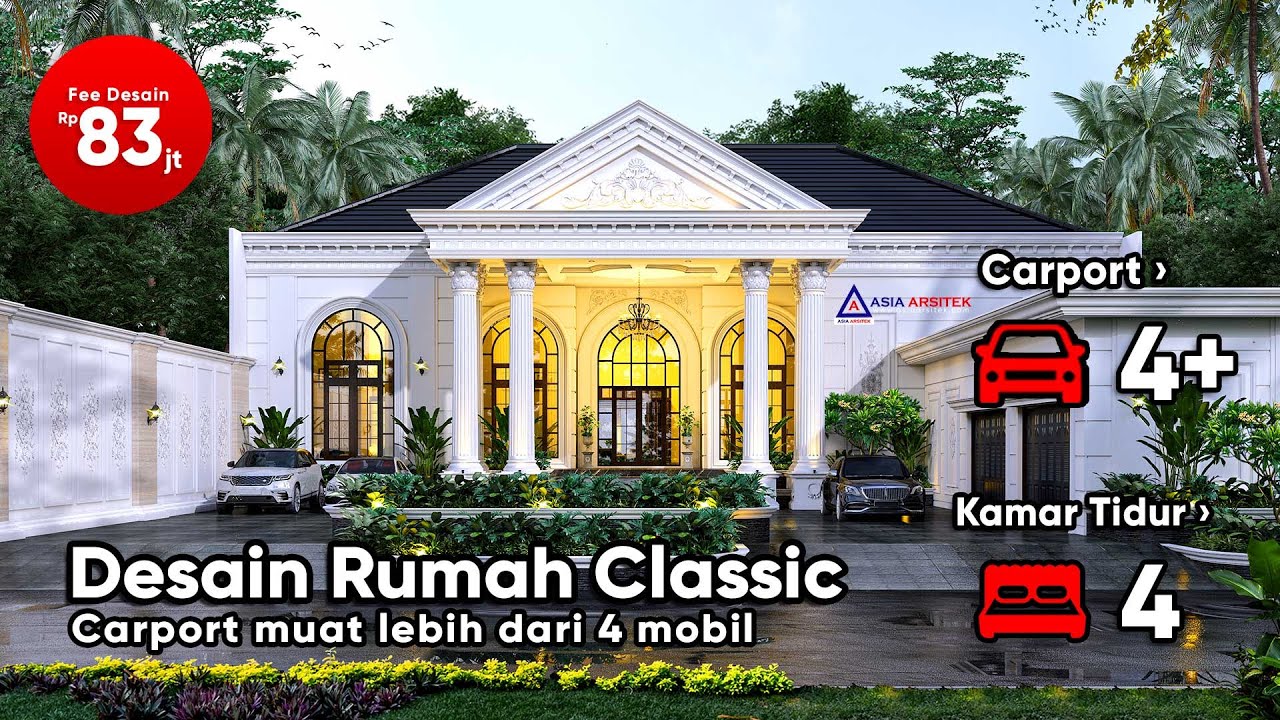 DESAIN RUMAH MEWAH CLASSIC 1 LANTAI DI LAHAN 60 X 25 METER