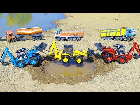 BharatBenz Truck JCB Backhoe Volvo Dumper Accident Mud River Pulling  2 JCB 3DX HMT Tractor ? CS Toy