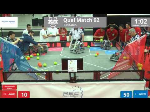 VEX Worlds 2016 - VEX U - Research - Qual 92 (AGM1) 119 vs 187 (UTEZ2)