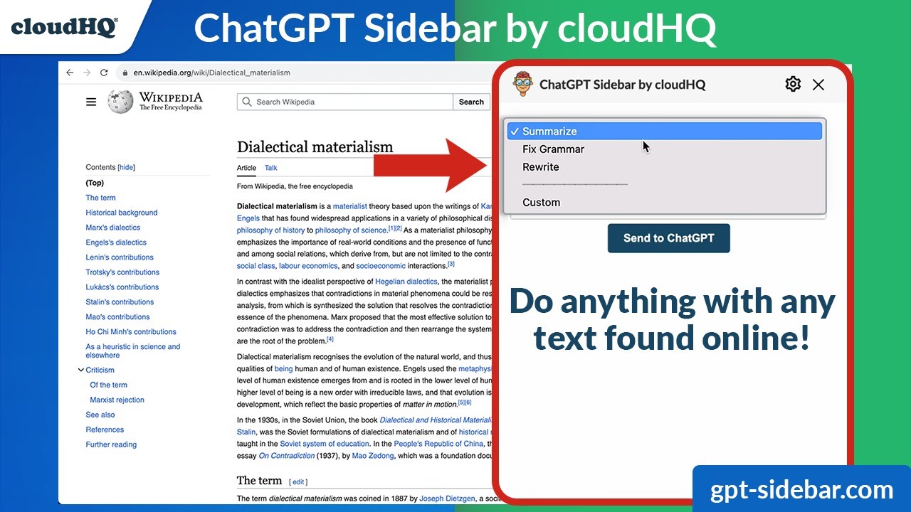 ChatGPT Sidebar: Do anything with any text found online!