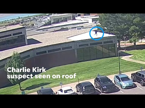 Suspected Charlie Kirk shooter seen in surveillance video jumping off roof post-assassination
