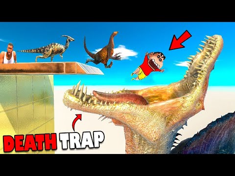 DON'T FALL INTO SPINOSAURUS MOUTH SHINCHAN vs CHOP & HAMID TEAM in Animal Revolt Battle Simulator