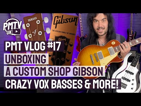 Unboxing A Gibson Custom Shop 1959 VOS Les Paul! A Crazy Vox Bass & Yamaha Acoustics! - PMT Vlog 17
