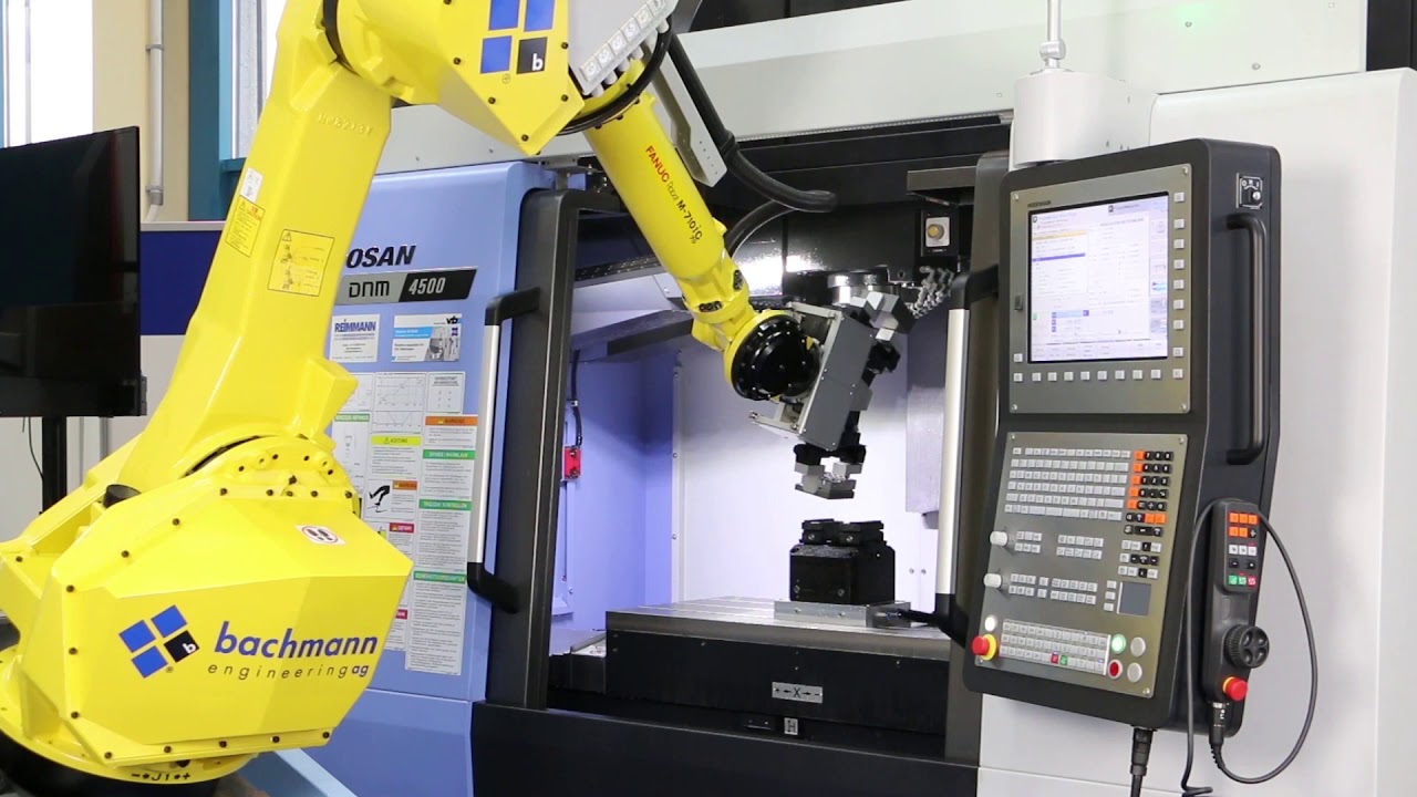 Machine Retrofit with Robot and Machine Door Actuator for Automatic Loading of Work Pieces