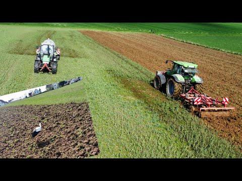 Deutz AgroXtar 4.47 am Güllefahren wie vor 30 Jahren und Deutz Agroton K 110 am einarbeiten