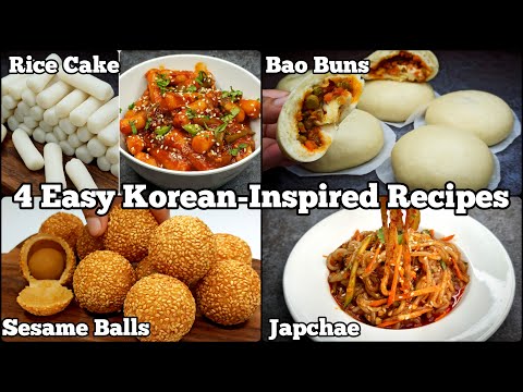 4 Delicious Korean Street Food Recipes ~Tteok-bokki, Japchae, Sesame Balls & Steamed Bao Buns !