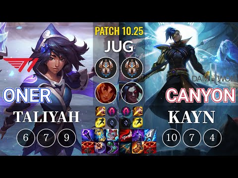 T1 Oner Taliyah vs DWG Canyon Kayn Jungle - KR Patch 10.25